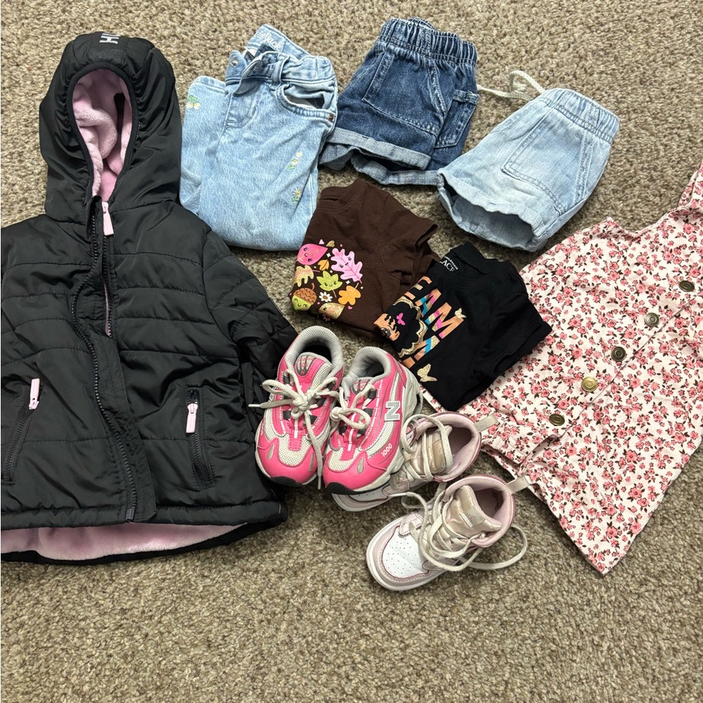Girls Toddler 9 Piece Lot Used Shoes And Clothes Please See Item List